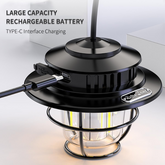 Rechargeable Vintage Camping Lantern – Waterproof LED Tent Light with 4 Lighting Modes & Dimmable Control – Portable Outdoor & Indoor Hanging Lamp (Black)